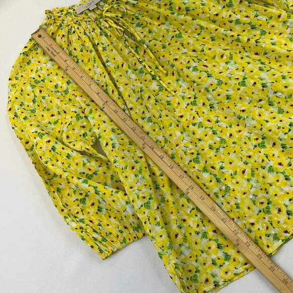 NWOT Loft Yellow Floral Cotton Peasant top Women's size Medium Petite - Picture 5 of 9
